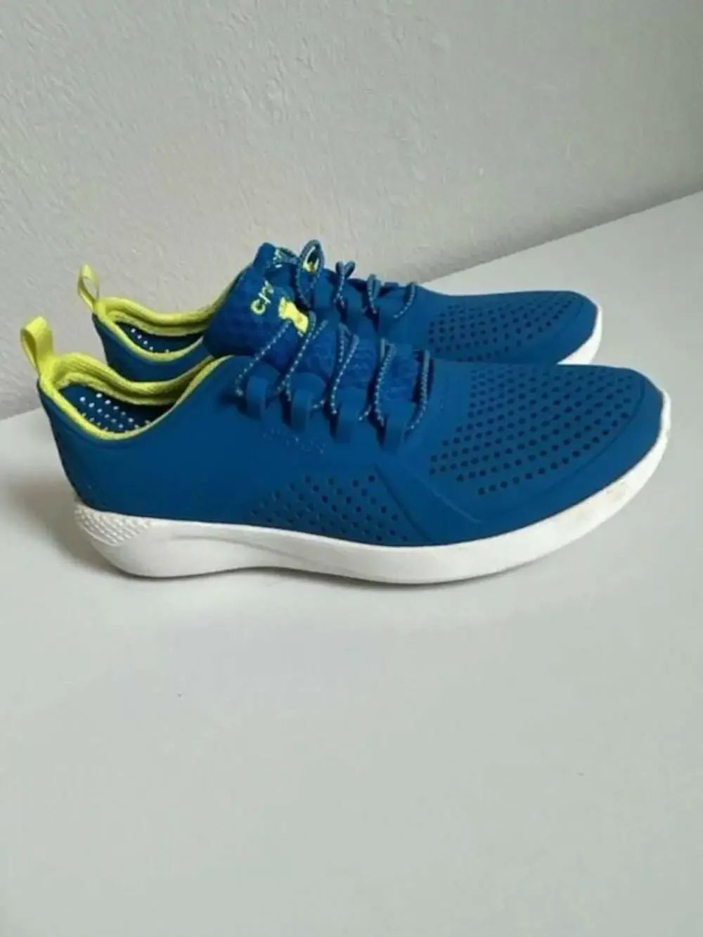 Crocs LiteRide Pacer Lace-Up Sneakers in Blue and Lime Green